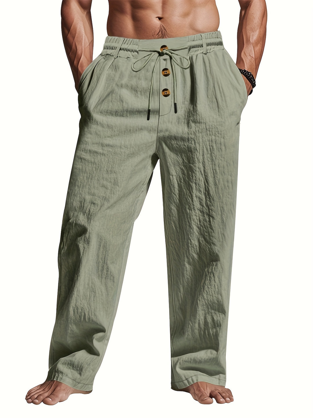 Heren Linnen Broek | Lichtgewicht & Ademend | Trekkoord & Multi-Knoop | Strand & Casual