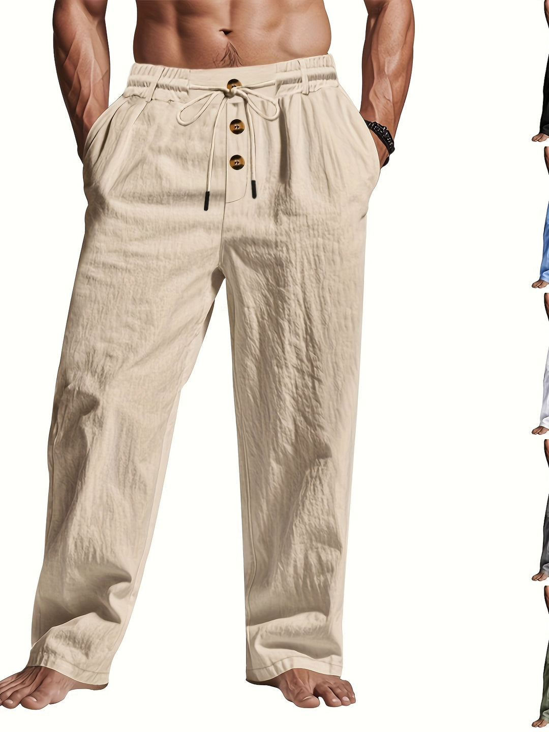 Heren Linnen Broek | Lichtgewicht & Ademend | Trekkoord & Multi-Knoop | Strand & Casual