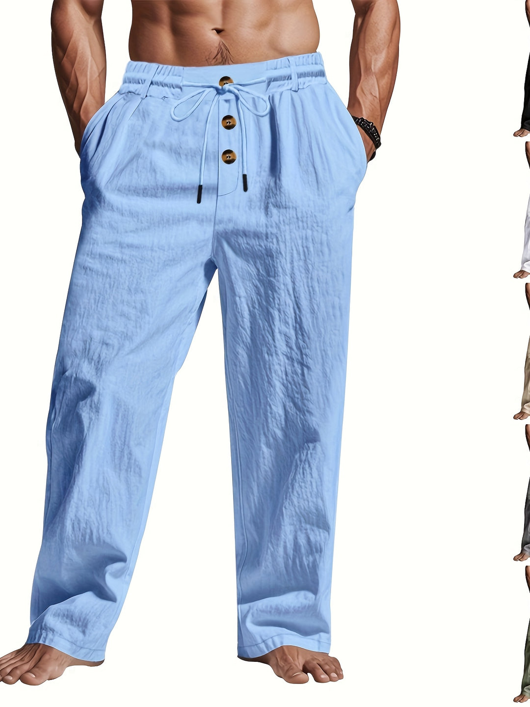 Heren Linnen Broek | Lichtgewicht & Ademend | Trekkoord & Multi-Knoop | Strand & Casual